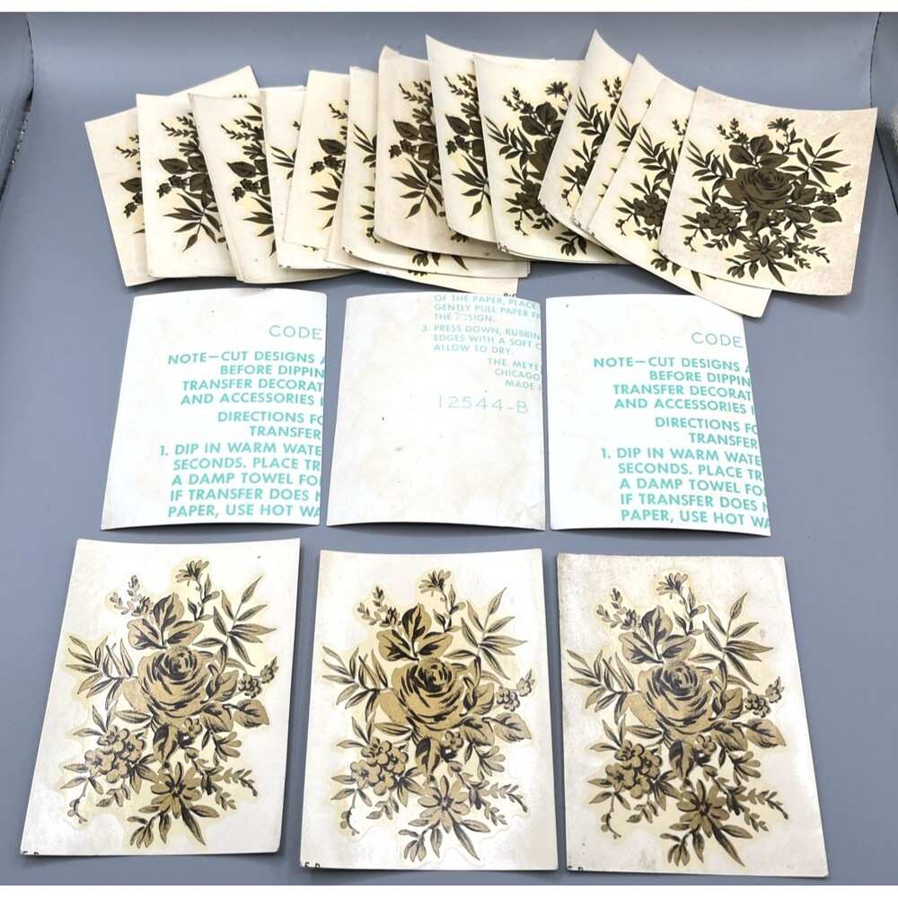 Vtg Lot of 24 Gold Floral Rub-On Transfers Decals 4x3 Crafts Ceramics Roses